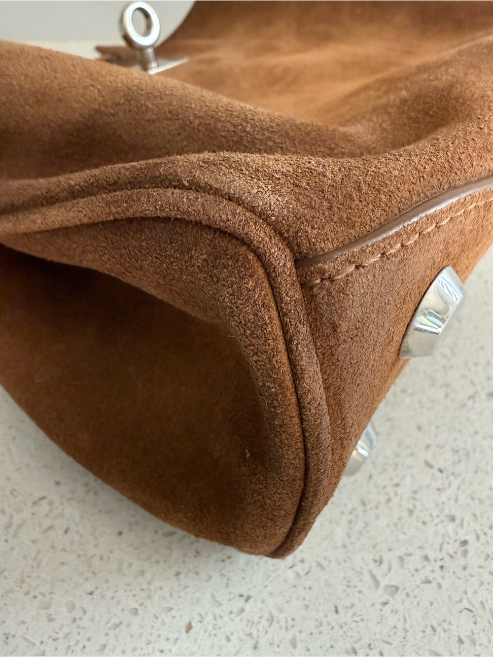 Balenciaga Mini Rodeo Handbag Waxed Suede Crossbody/Top Handle Camel - Picture 6 of 14